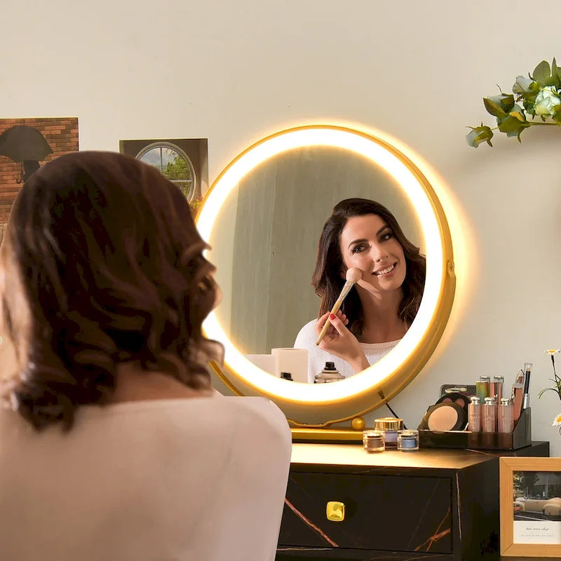 Costway Coiffeuse avec tabouret et miroir LED à intensité variable Grand meuble de rangement - Voir détails