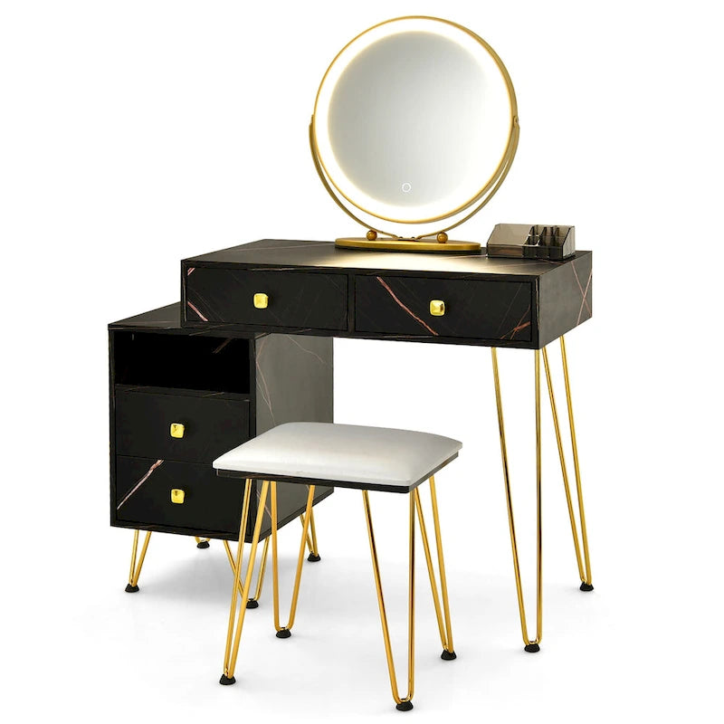 Costway Coiffeuse avec tabouret et miroir LED à intensité variable Grand meuble de rangement - Voir détails