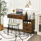 Costway Coiffeuse avec tabouret et miroir LED à intensité variable Grand meuble de rangement - Voir détails