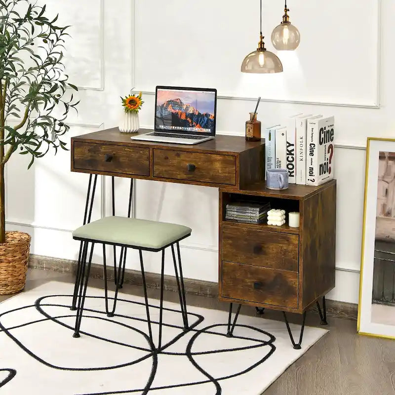 Costway Coiffeuse avec tabouret et miroir LED à intensité variable Grand meuble de rangement - Voir détails