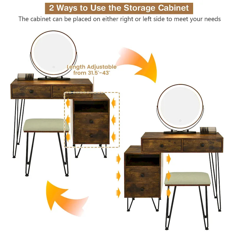 Costway Coiffeuse avec tabouret et miroir LED à intensité variable Grand meuble de rangement - Voir détails