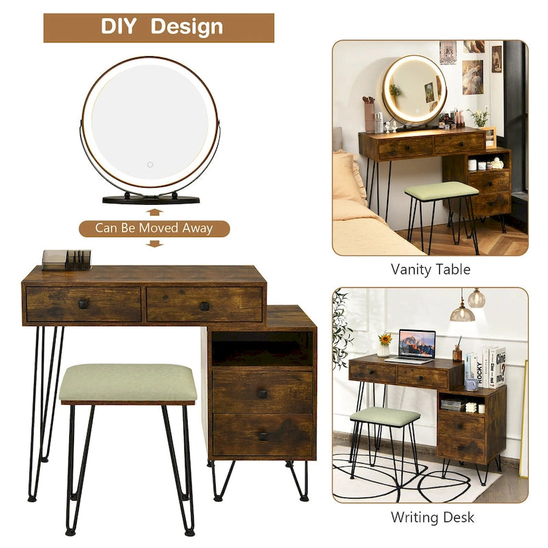 Costway Coiffeuse avec tabouret et miroir LED à intensité variable Grand meuble de rangement - Voir détails