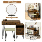 Costway Coiffeuse avec tabouret et miroir LED à intensité variable Grand meuble de rangement - Voir détails
