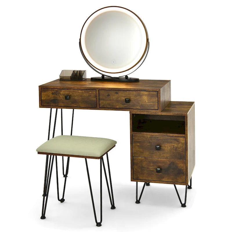 Costway Coiffeuse avec tabouret et miroir LED à intensité variable Grand meuble de rangement - Voir détails