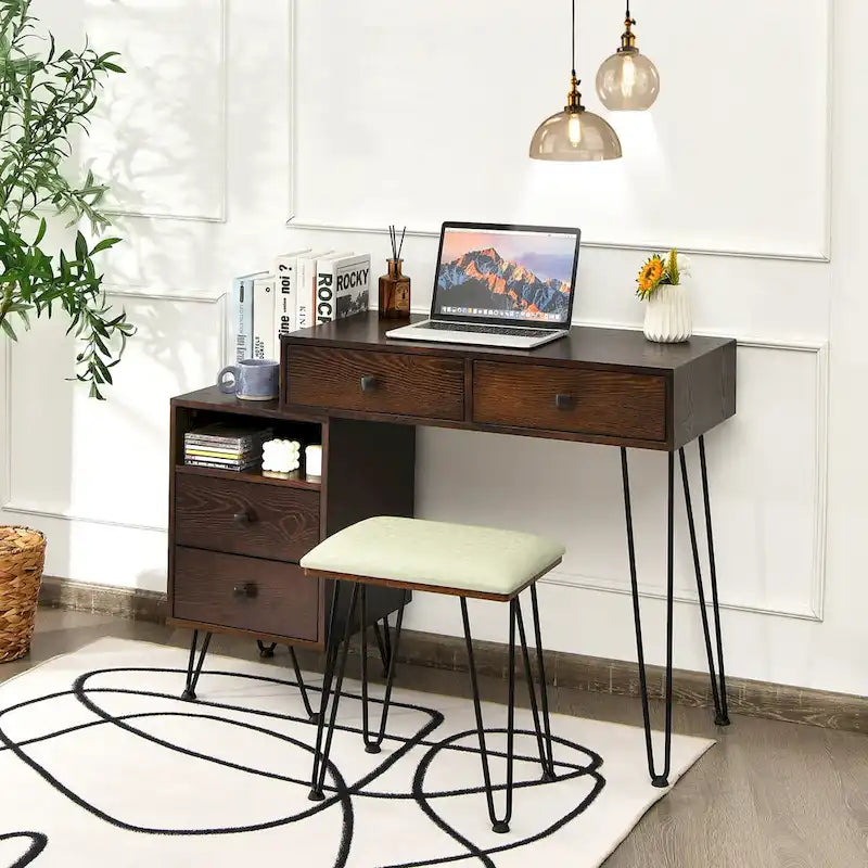Costway Coiffeuse avec tabouret et miroir LED à intensité variable Grand meuble de rangement - Voir détails