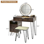 Costway Coiffeuse avec tabouret et miroir LED à intensité variable Grand meuble de rangement - Voir détails