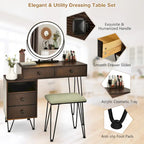 Costway Coiffeuse avec tabouret et miroir LED à intensité variable Grand meuble de rangement - Voir détails