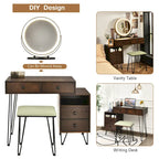 Costway Coiffeuse avec tabouret et miroir LED à intensité variable Grand meuble de rangement - Voir détails