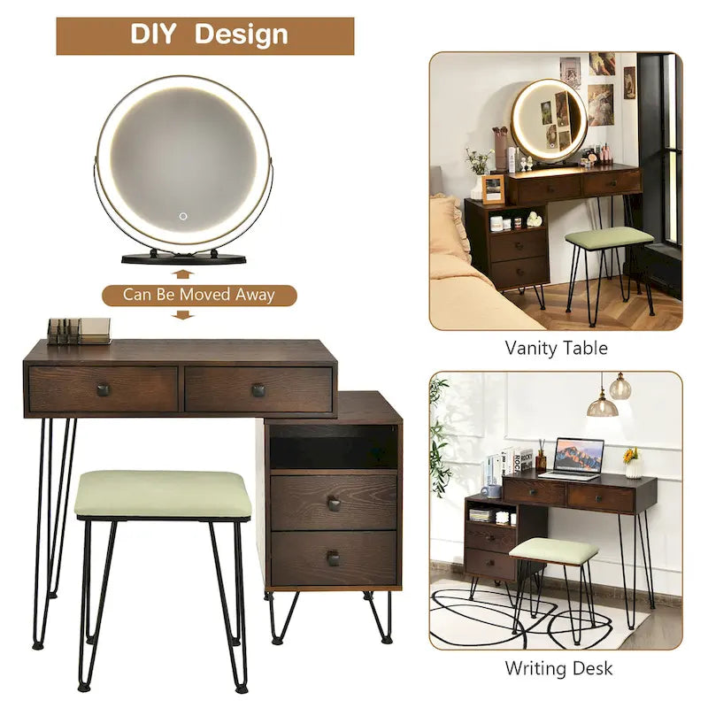 Costway Coiffeuse avec tabouret et miroir LED à intensité variable Grand meuble de rangement - Voir détails