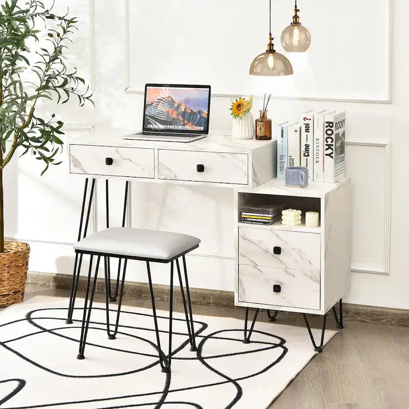 Costway Coiffeuse avec tabouret et miroir LED à intensité variable Grand meuble de rangement - Voir détails