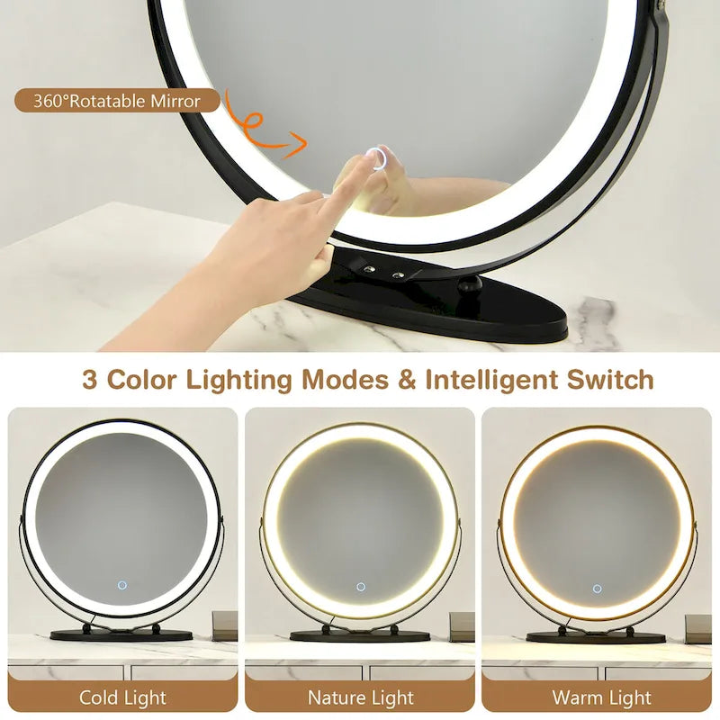 Costway Coiffeuse avec tabouret et miroir LED à intensité variable Grand meuble de rangement - Voir détails