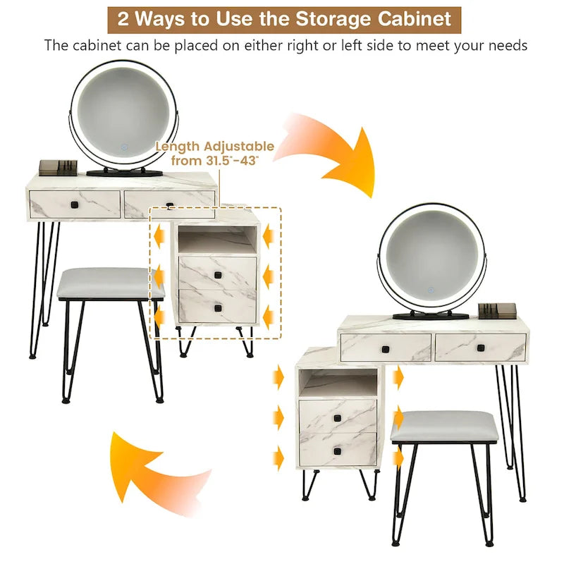 Costway Coiffeuse avec tabouret et miroir LED à intensité variable Grand meuble de rangement - Voir détails