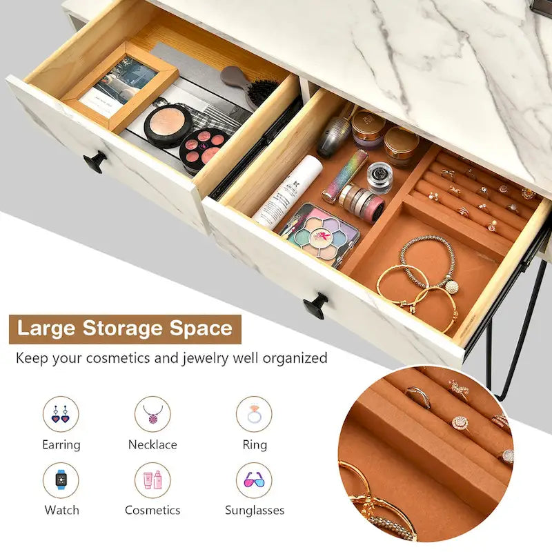 Costway Coiffeuse avec tabouret et miroir LED à intensité variable Grand meuble de rangement - Voir détails