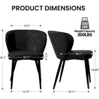 Upholstered Kitchen Chairs with Faux Leather Cushion Seat and Metal Legs, Mid Century, Black,Set of 2