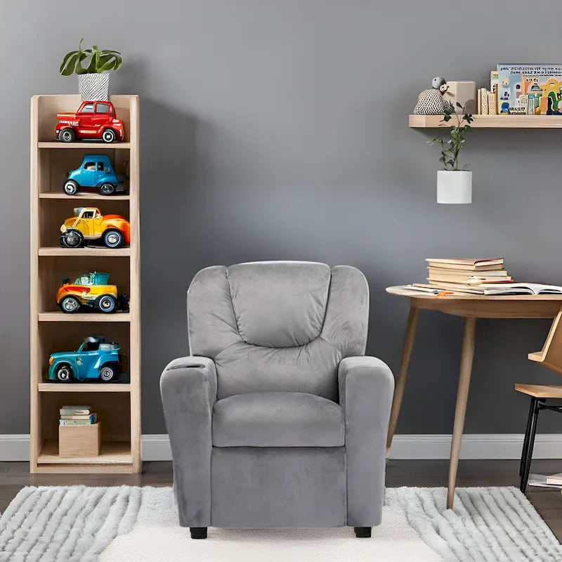 Kids Push Back Recliner Chair with Cup Holder - For Ages 3+