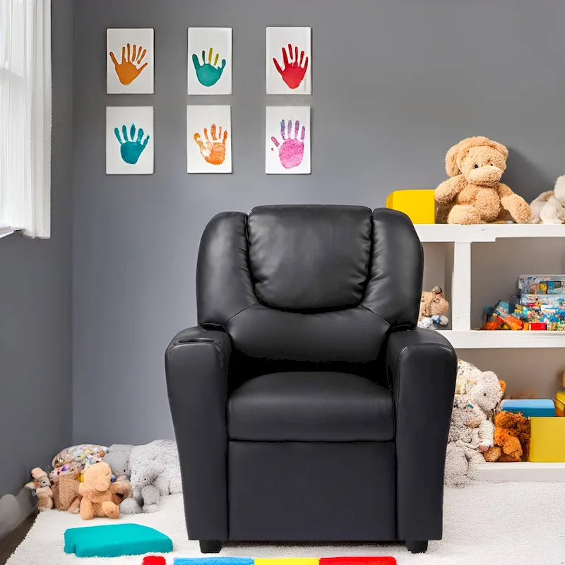 Kids Push Back Recliner Chair with Cup Holder - For Ages 3+