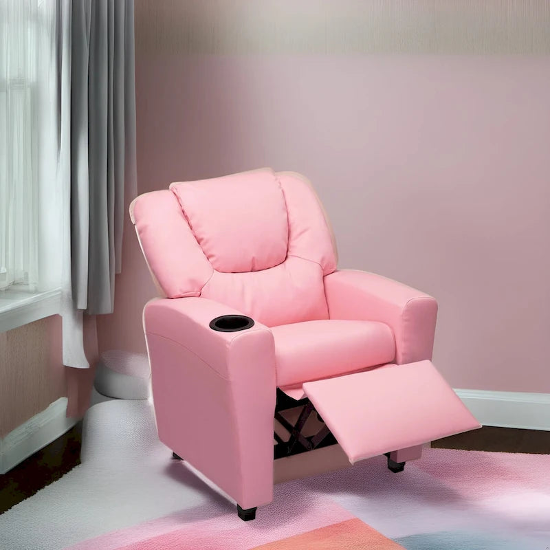 Kids Push Back Recliner Chair with Cup Holder - For Ages 3+
