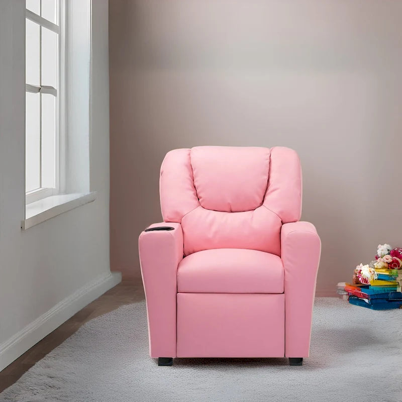 Kids Push Back Recliner Chair with Cup Holder - For Ages 3+