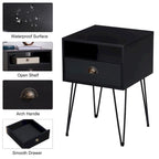 Modern Mid Century 1-Drawer Hairpin Nightstands, Brown/Blue/Black/Yellow, Four Options