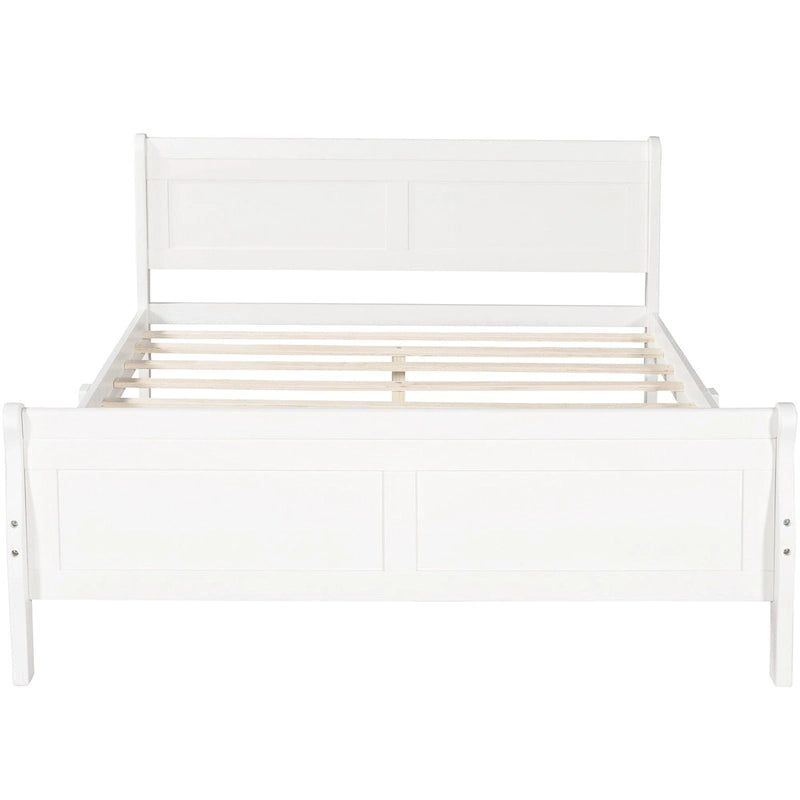 Lit plateforme en bois pleine grandeur avec tête de lit et support à lattes en bois, blanc