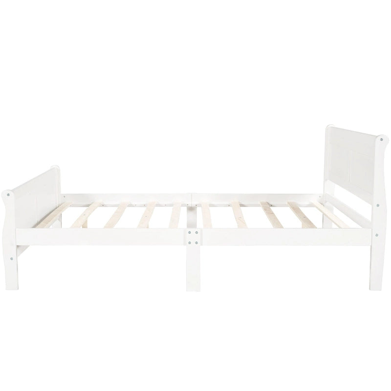 Lit plateforme en bois pleine grandeur avec tête de lit et support à lattes en bois, blanc