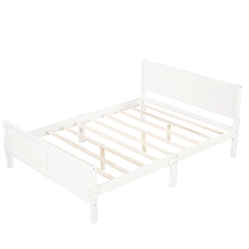 Lit plateforme en bois pleine grandeur avec tête de lit et support à lattes en bois, blanc