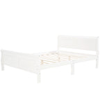 Lit plateforme en bois pleine grandeur avec tête de lit et support à lattes en bois, blanc