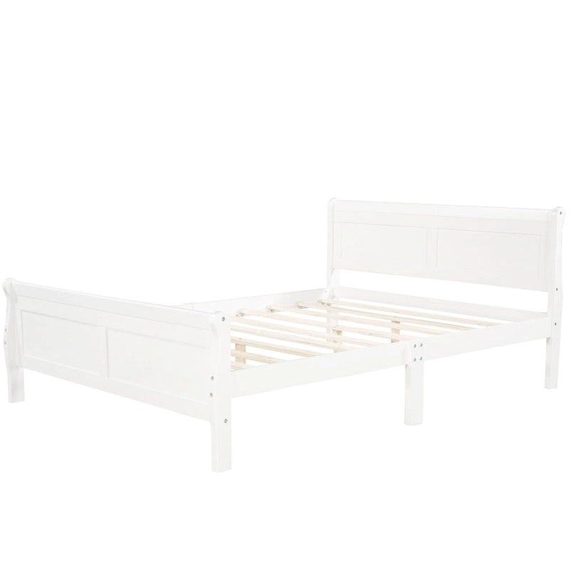 Lit plateforme en bois pleine grandeur avec tête de lit et support à lattes en bois, blanc