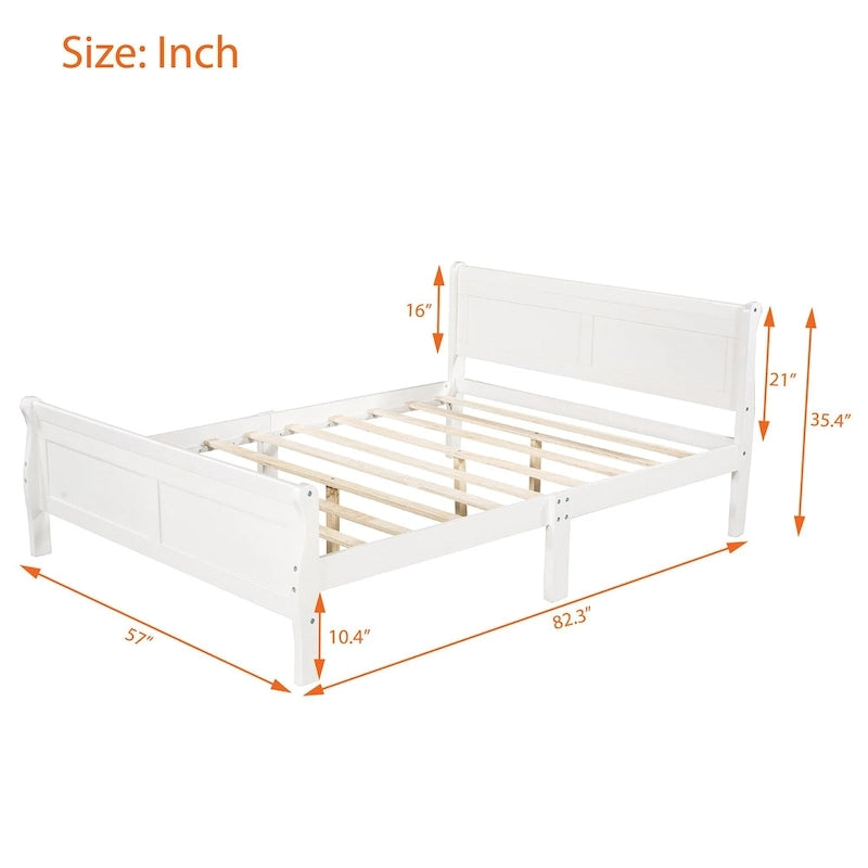 Lit plateforme en bois pleine grandeur avec tête de lit et support à lattes en bois, blanc