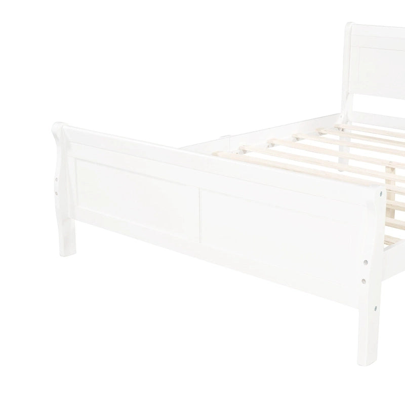 Lit plateforme en bois pleine grandeur avec tête de lit et support à lattes en bois, blanc