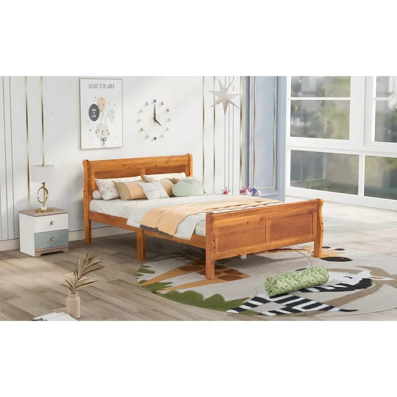 Lit plateforme en bois pleine grandeur avec tête de lit et support à lattes en bois, blanc
