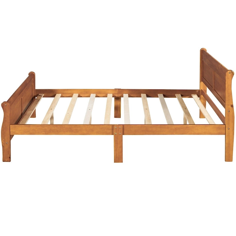 Lit plateforme en bois pleine grandeur avec tête de lit et support à lattes en bois, blanc