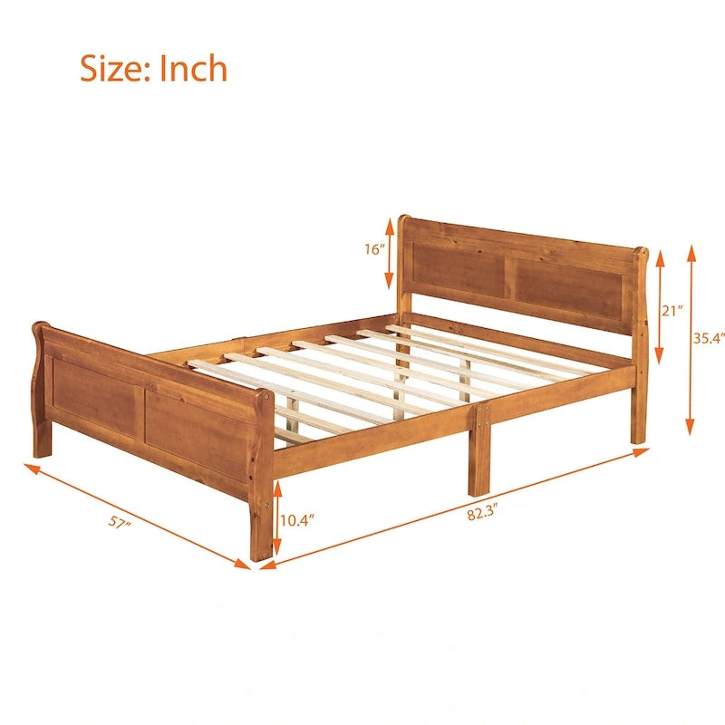 Lit plateforme en bois pleine grandeur avec tête de lit et support à lattes en bois, blanc