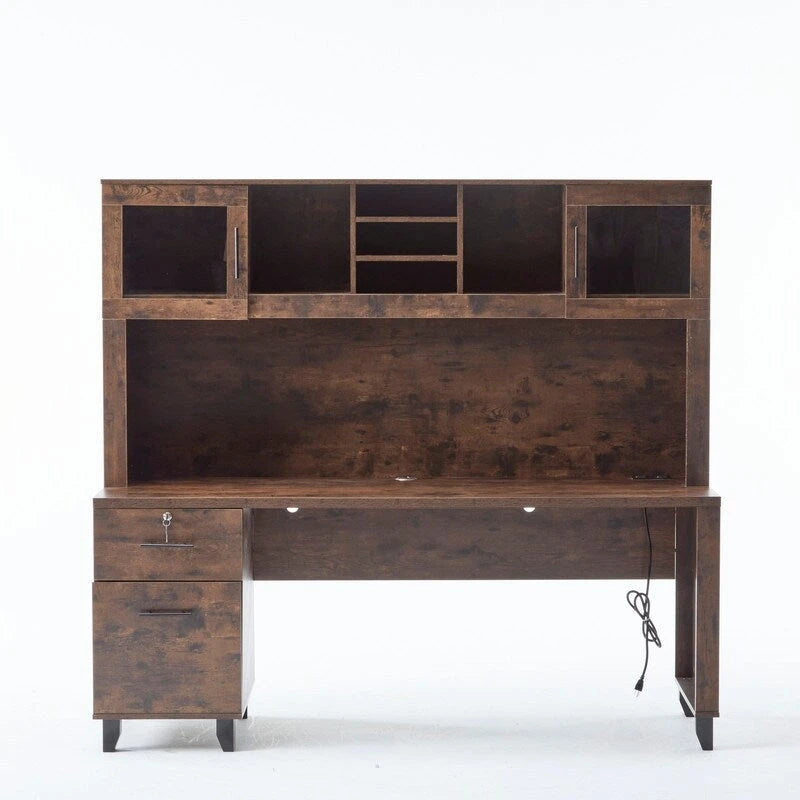 Modern Rustic Computer Desk with Storage Hutch