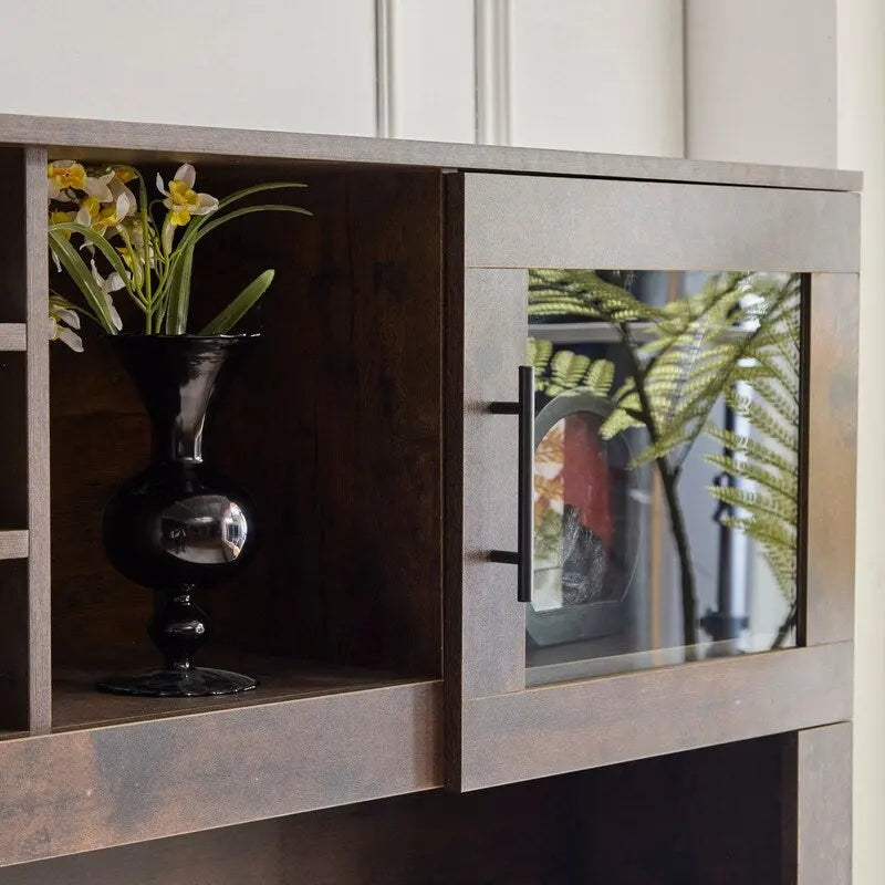 Modern Rustic Computer Desk with Storage Hutch