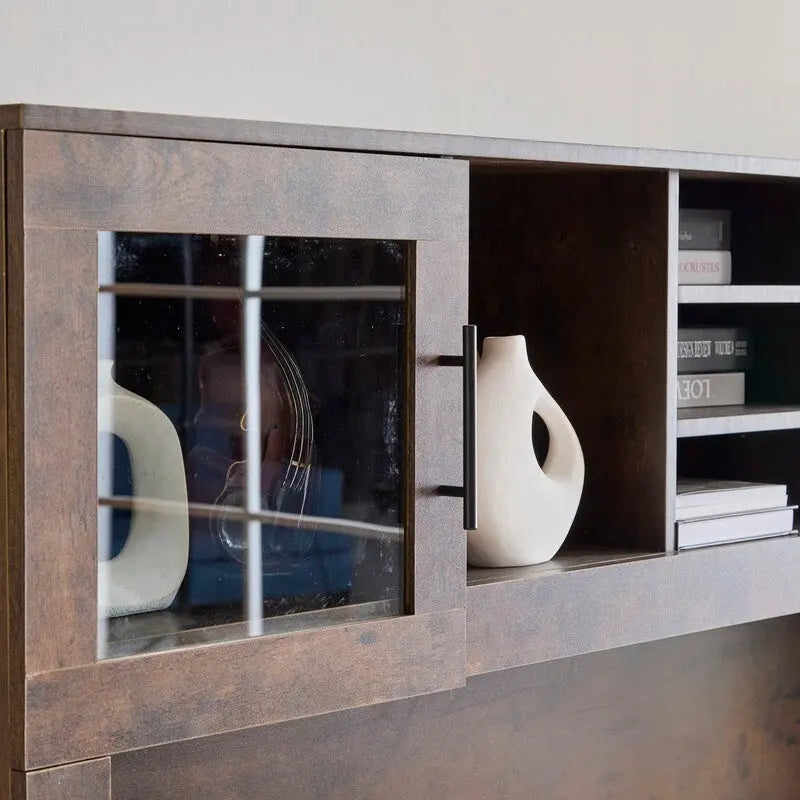 Modern Rustic Computer Desk with Storage Hutch