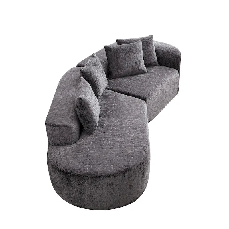 114 Chenille Cloud Sectional Sofa with Extra Deep Seating, and 4 Throw Pillows & No-Assembly Design