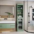 Palace Imports 100% Solid Wood 16.5 Bathroom Storage Cabinet with Clear Glass Doors and Adjustable Shelves