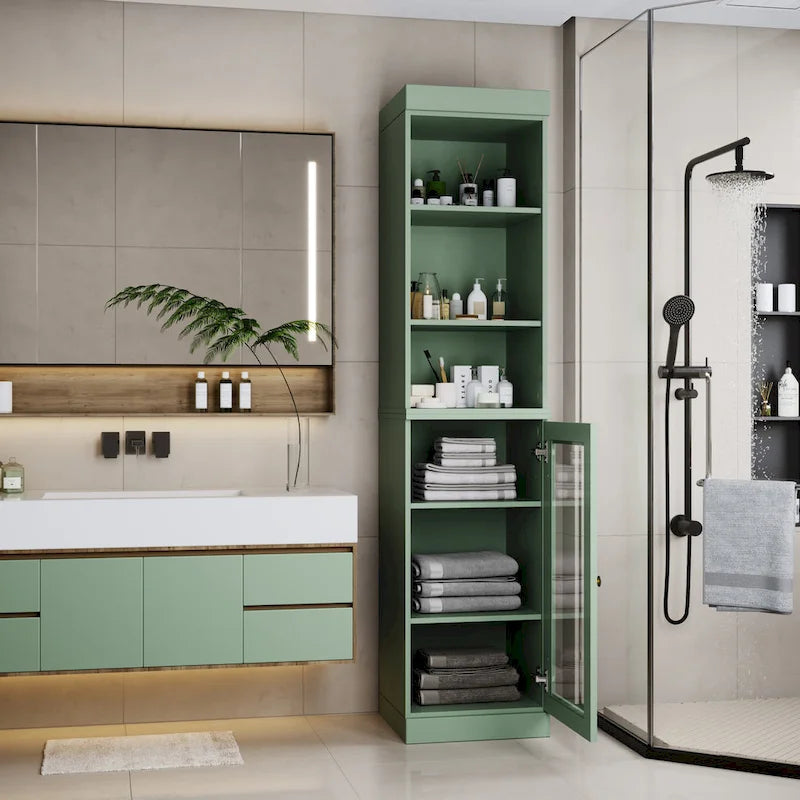 Palace Imports 100% Solid Wood 16.5 Bathroom Storage Cabinet with Clear Glass Doors and Adjustable Shelves