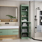 Palace Imports 100% Solid Wood 16.5 Bathroom Storage Cabinet with Clear Glass Doors and Adjustable Shelves