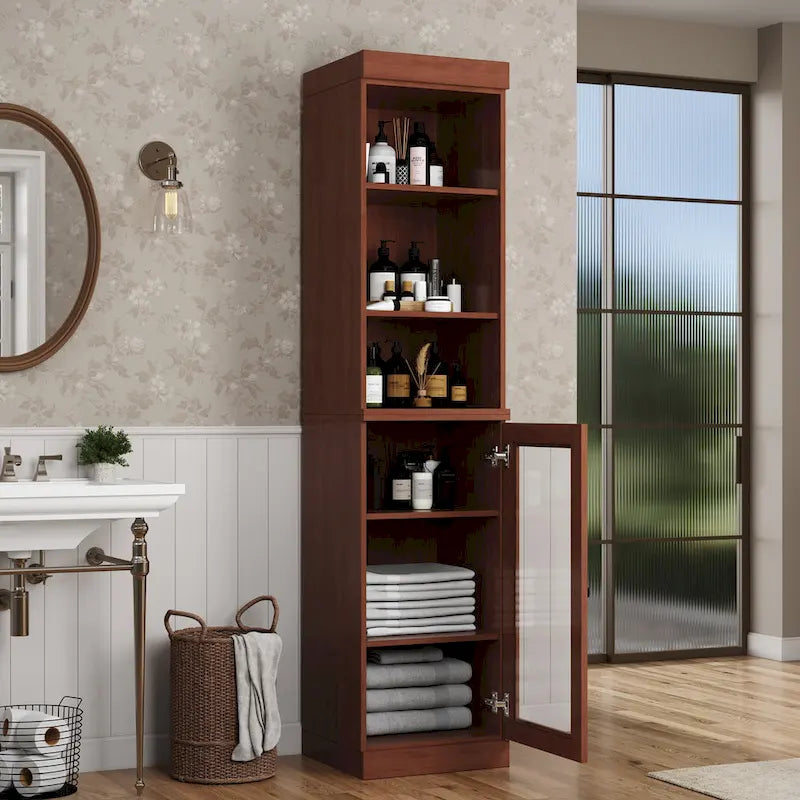 Palace Imports 100% Solid Wood 16.5 Bathroom Storage Cabinet with Clear Glass Doors and Adjustable Shelves
