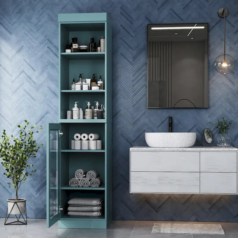 Palace Imports 100% Solid Wood 16.5 Bathroom Storage Cabinet with Clear Glass Doors and Adjustable Shelves