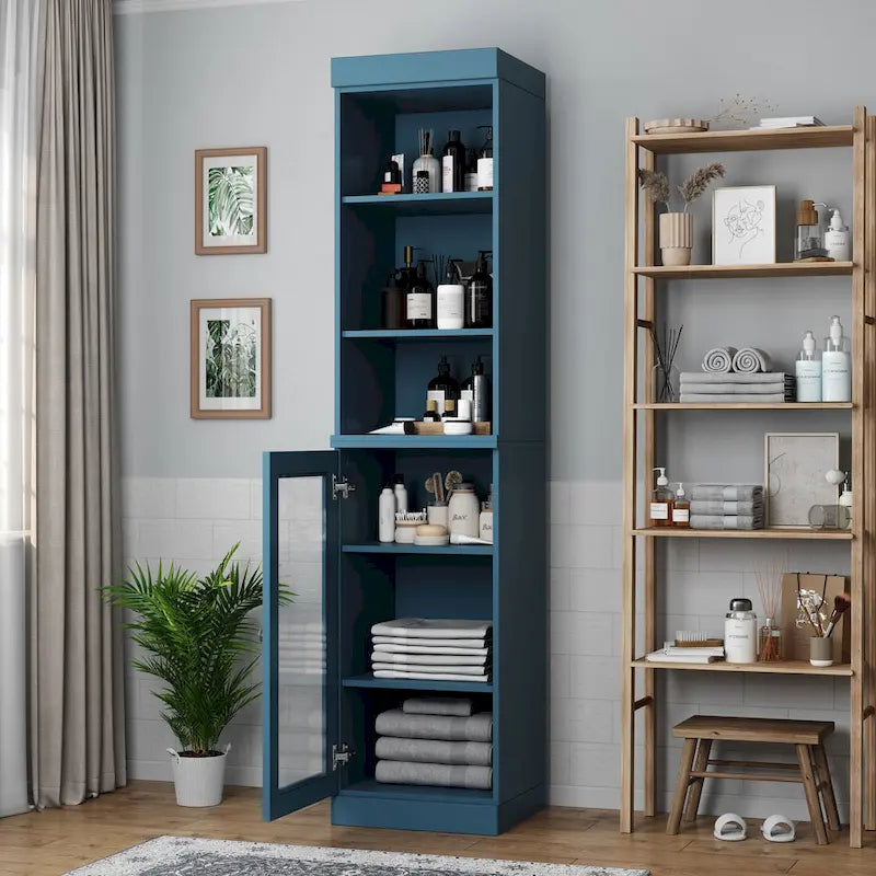 Palace Imports 100% Solid Wood 16.5 Bathroom Storage Cabinet with Clear Glass Doors and Adjustable Shelves