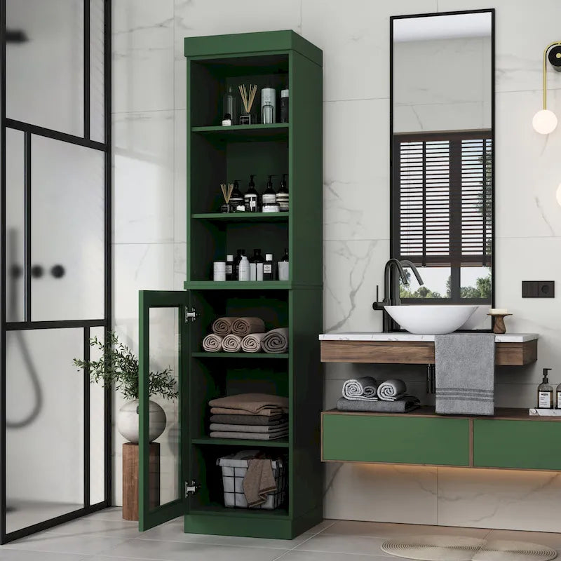 Palace Imports 100% Solid Wood 16.5 Bathroom Storage Cabinet with Clear Glass Doors and Adjustable Shelves