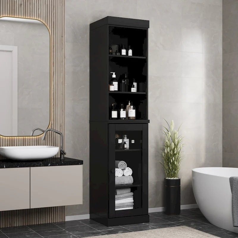 Palace Imports 100% Solid Wood 16.5 Bathroom Storage Cabinet with Clear Glass Doors and Adjustable Shelves