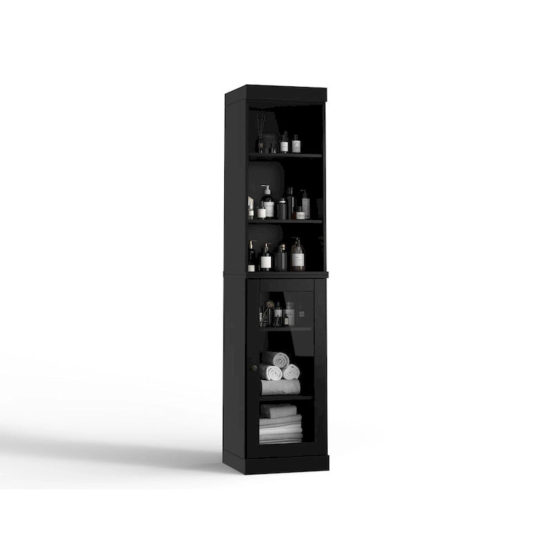 Palace Imports 100% Solid Wood 16.5 Bathroom Storage Cabinet with Clear Glass Doors and Adjustable Shelves