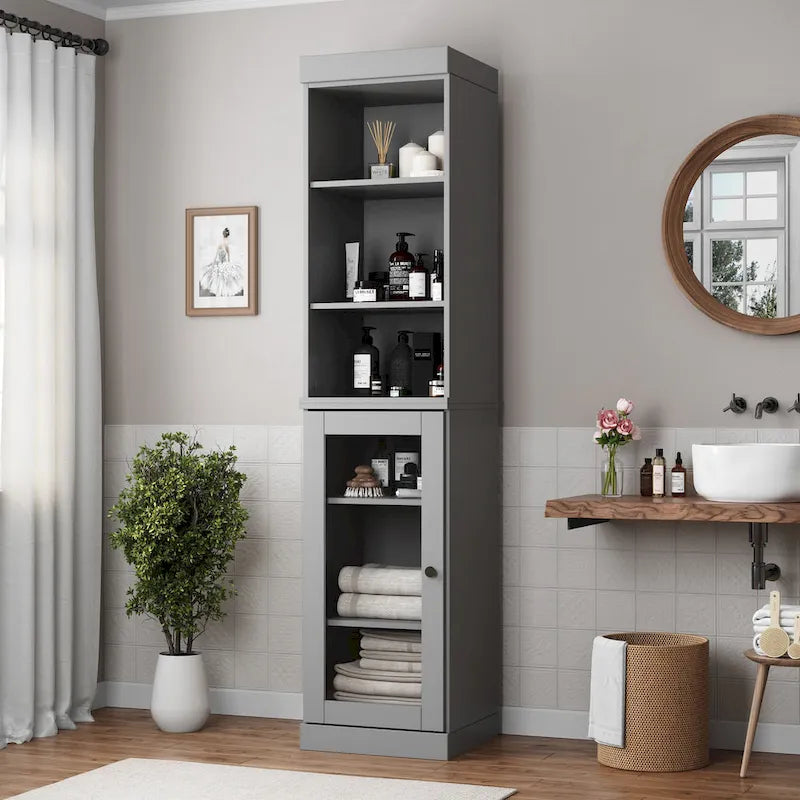 Palace Imports 100% Solid Wood 16.5 Bathroom Storage Cabinet with Clear Glass Doors and Adjustable Shelves