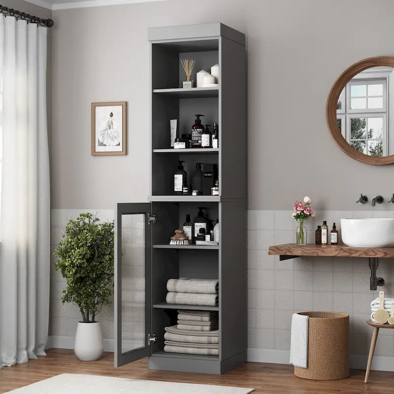 Palace Imports 100% Solid Wood 16.5 Bathroom Storage Cabinet with Clear Glass Doors and Adjustable Shelves