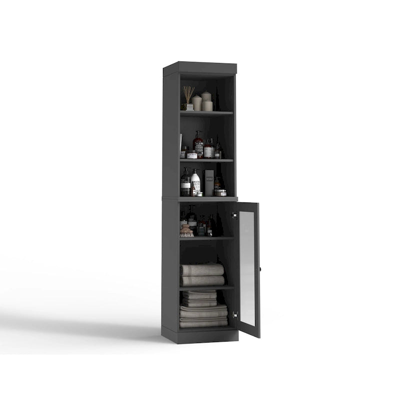 Palace Imports 100% Solid Wood 16.5 Bathroom Storage Cabinet with Clear Glass Doors and Adjustable Shelves