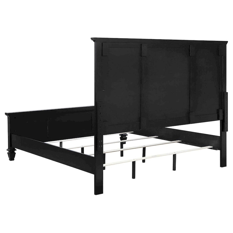 Lit King size Lila, Tête de lit à panneaux encadrés, Bois noir style ferme